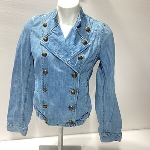 Lauren Ralph Lauren Double-Breasted Denim Jacket Military Bib Jean Jacket 6